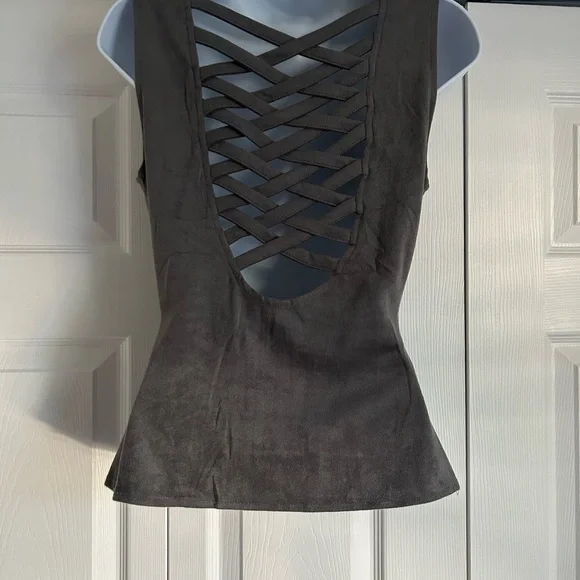 Women's Charcoal Lace-Up Vest - Picture 2 of 3